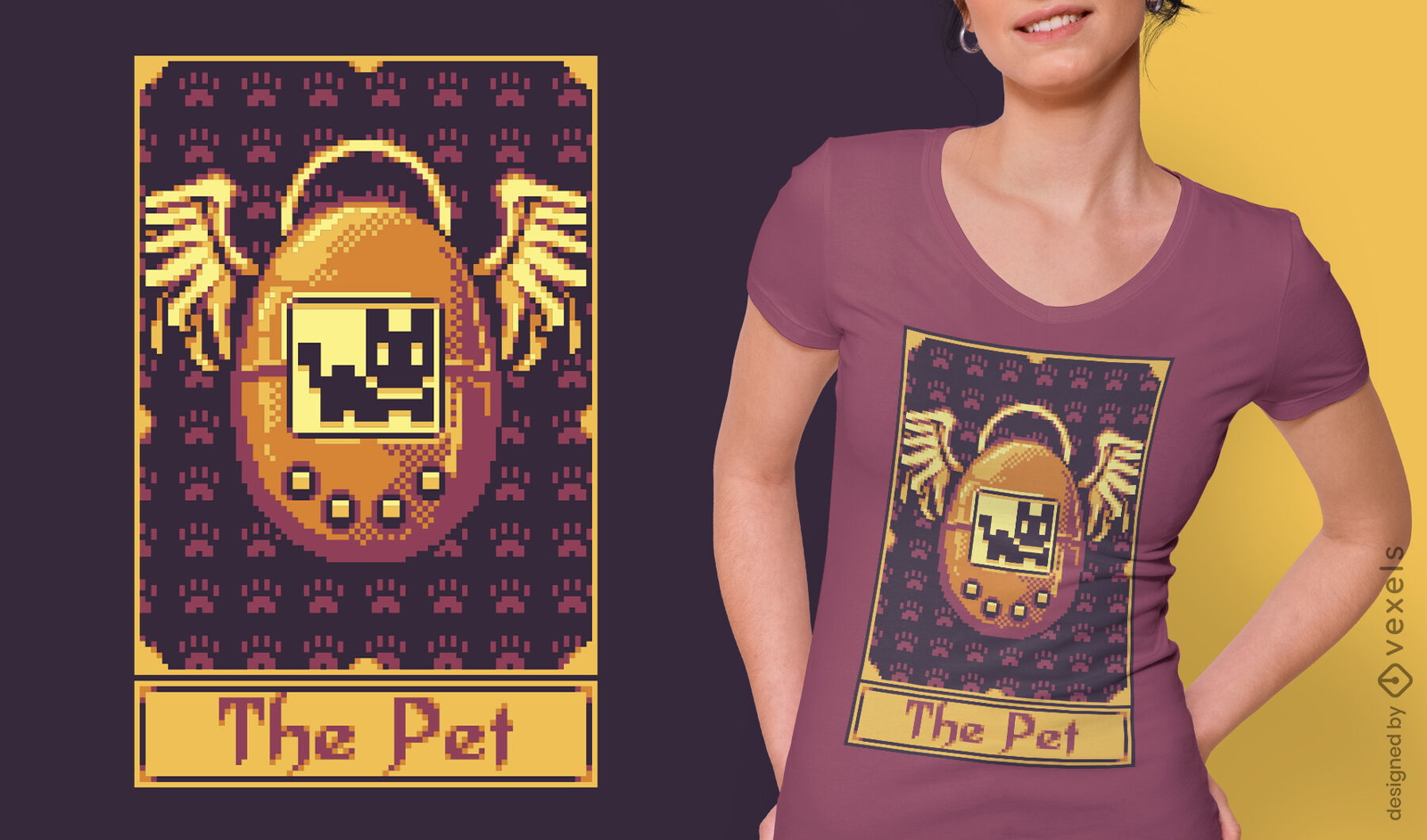 Diseño de camiseta de juego retro pixel tarot card