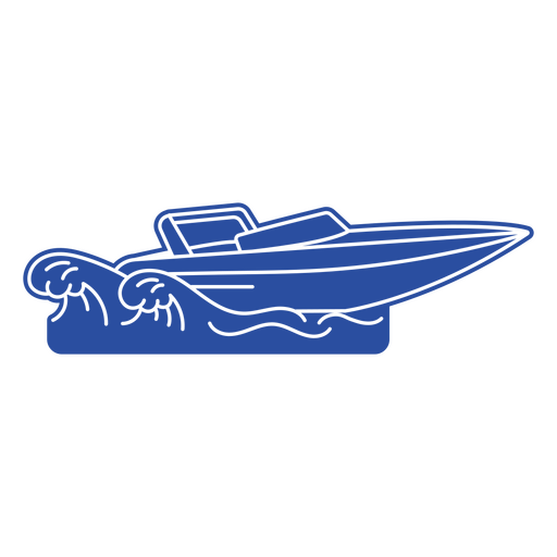 Boat on big waves blue cutout sideview PNG Design