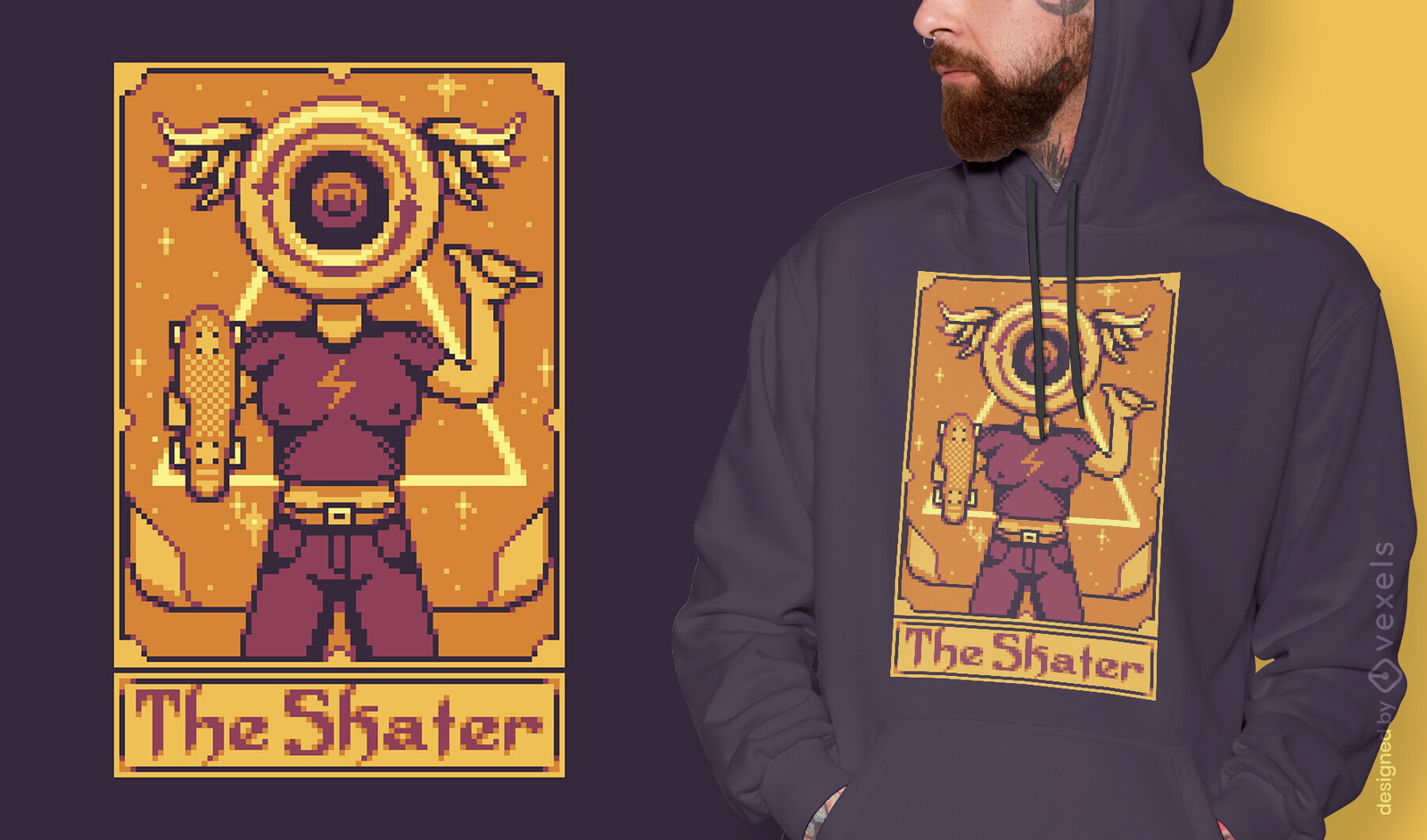 Diseño de camiseta de pixel tarot card skater