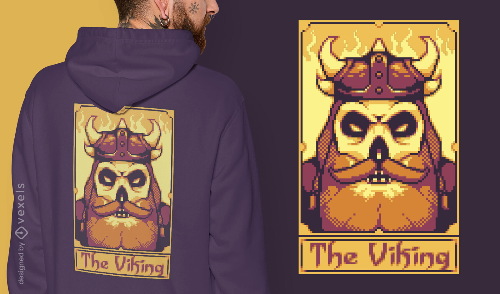 Design de t-shirt de viking com cartas de tarô Pixel