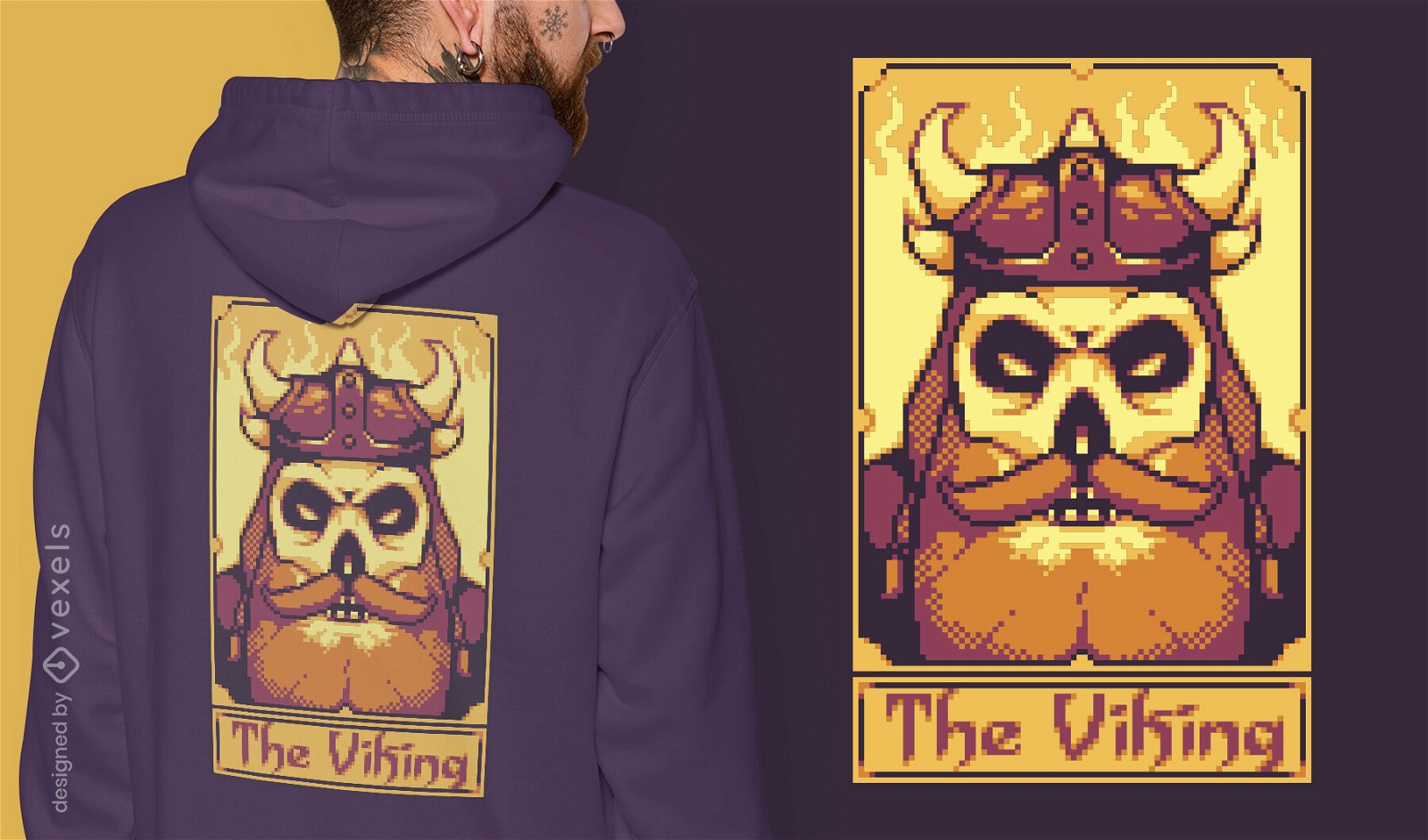 Diseño de camiseta de pixel tarot card viking