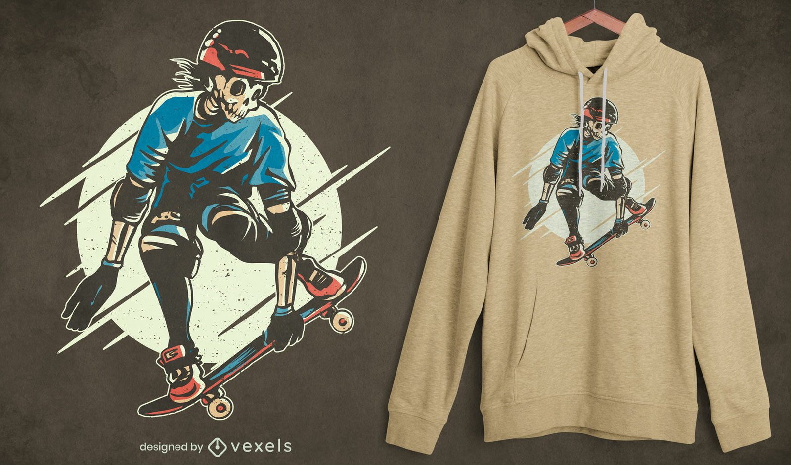 Skater skeleton character t-shirt design