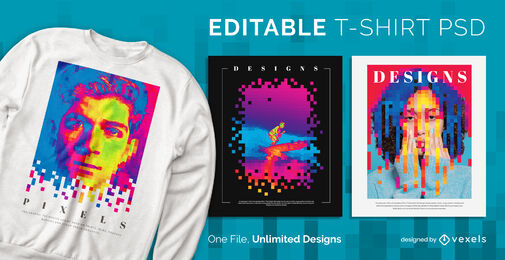 Pixeled filter editable psd t-shirt