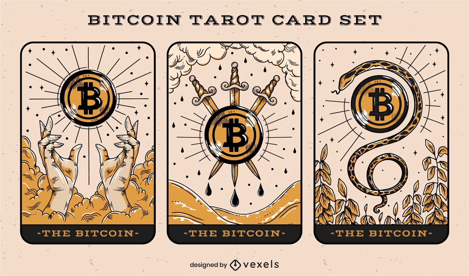 Crypto tarot cards illustration set