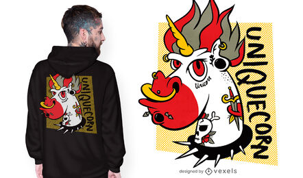 Diseño de camiseta de unicornio tatuado.