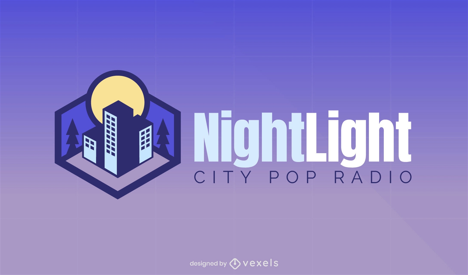 Ciudad isométrica en logo de noche