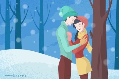 Casal na ilustração de inverno