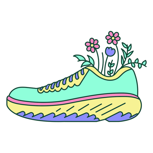 Ropa de zapatos para correr de flores de marat?n Diseño PNG