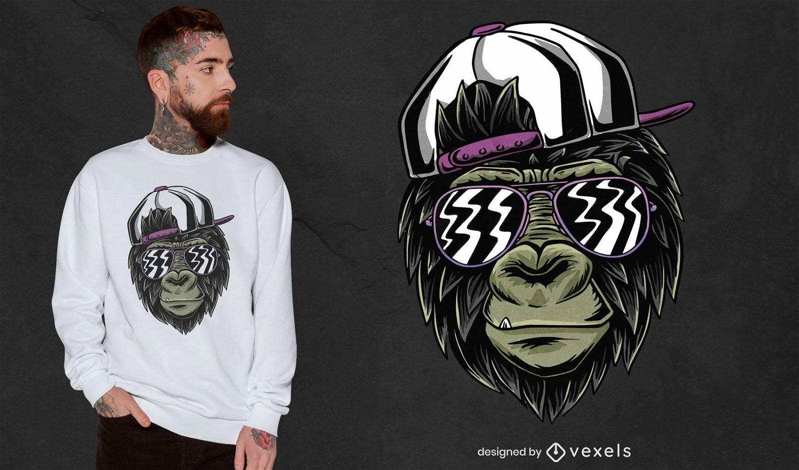 Macaco legal com design de camiseta de óculos