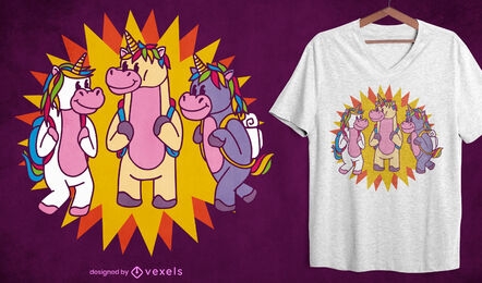 Diseño de camiseta de estilo de dibujos animados de unicornios escolares.