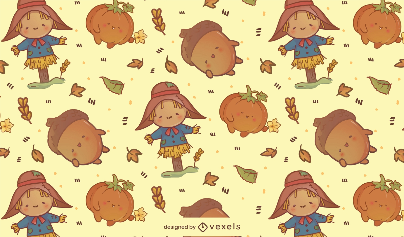Kawaii scarecrow autumn season pattern design