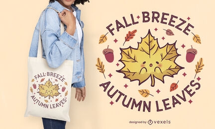 Kawaii autumn leaf tote bag design