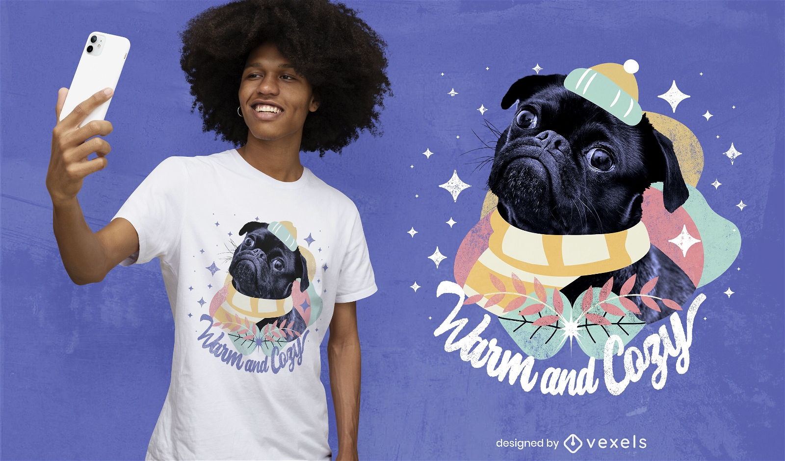 Warm & cozy pug psd t-shirt design