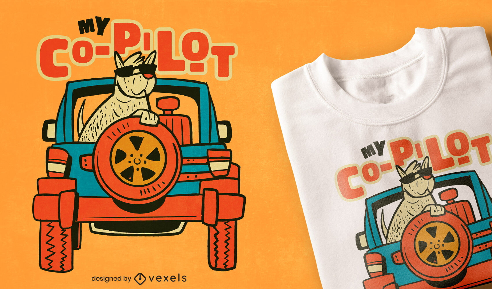 Copilot dog in car t-shirt design