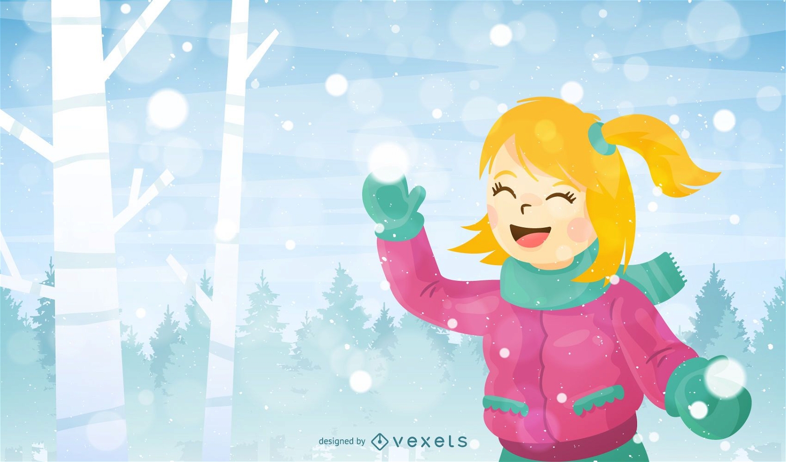Girl illustration playing with snow