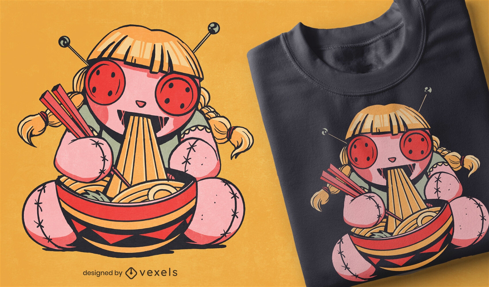 Voodoo doll eating spaghetti t-shirt design
