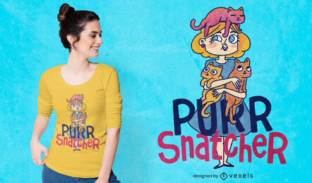 Woman hugging cats cartoon t-shirt psd
