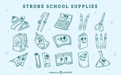 School supplies cartoon stroke elements