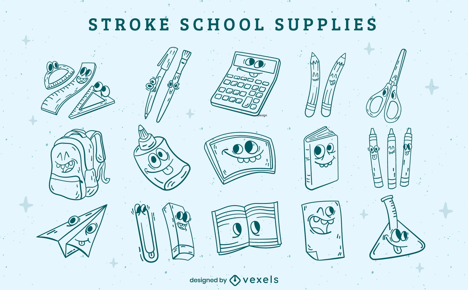 Elementos do traço do material escolar dos desenhos animados