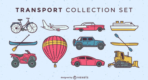 Transportation set of elements color stroke 