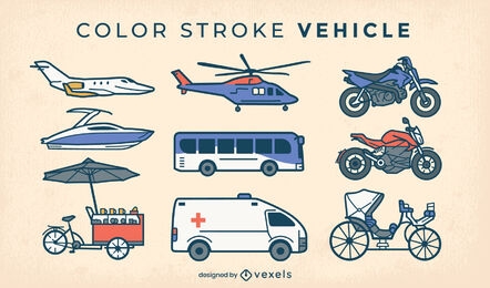 Transportation elements color stroke set