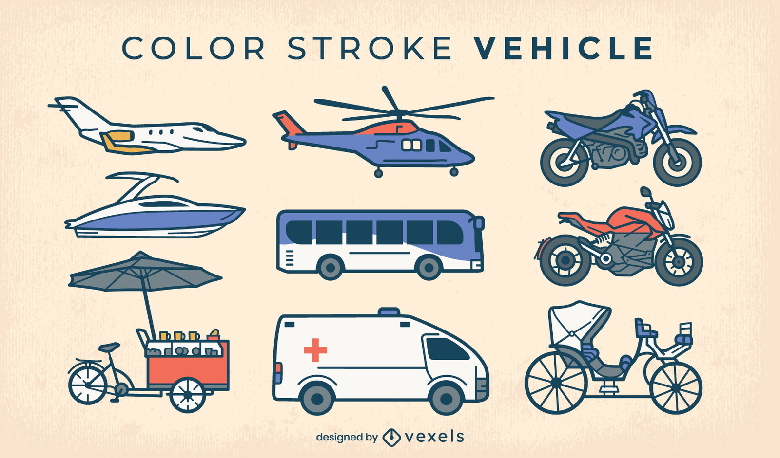 Conjunto de traços coloridos de elementos de transporte