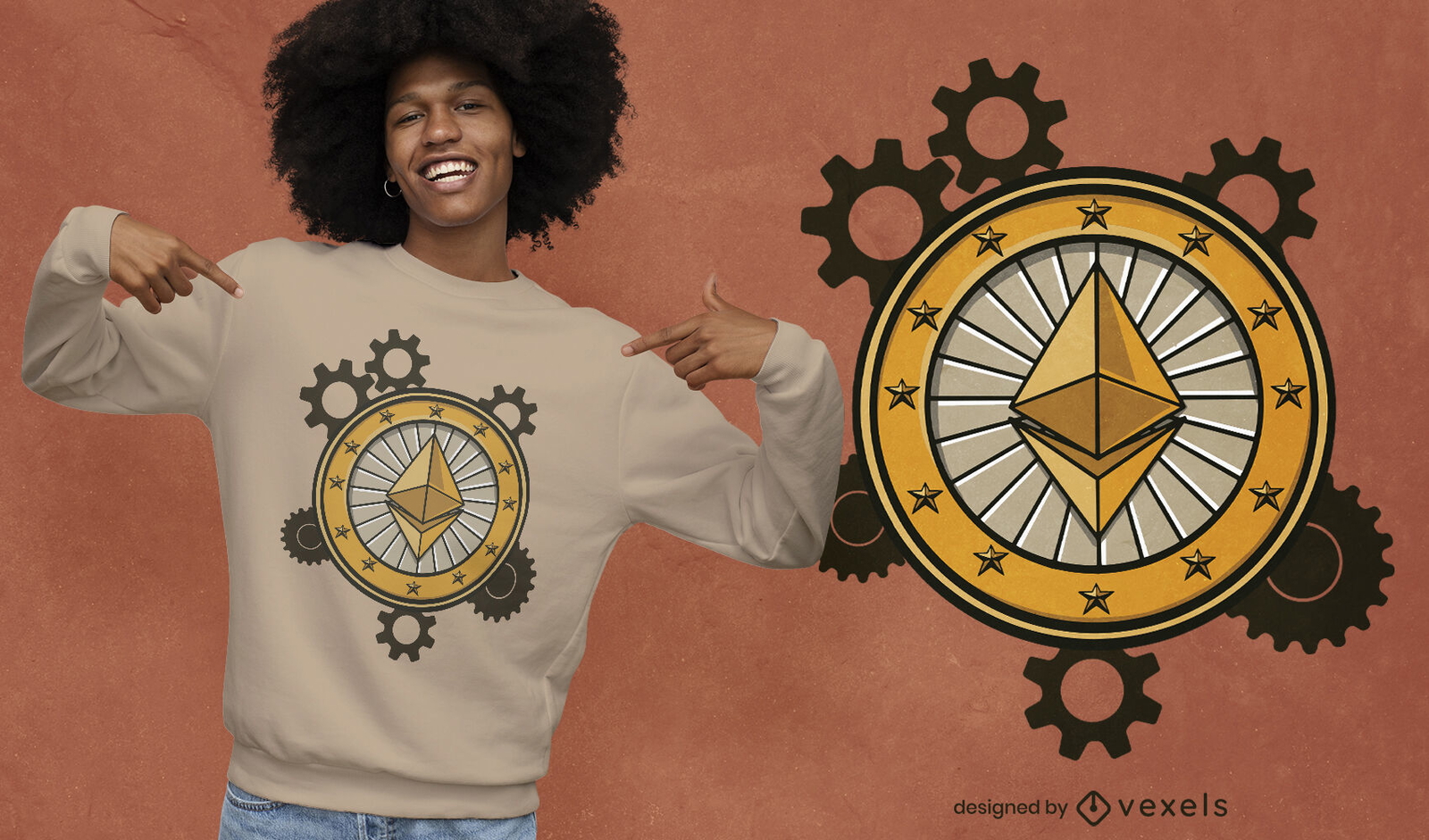 Diseño de camiseta de engranajes ethereum