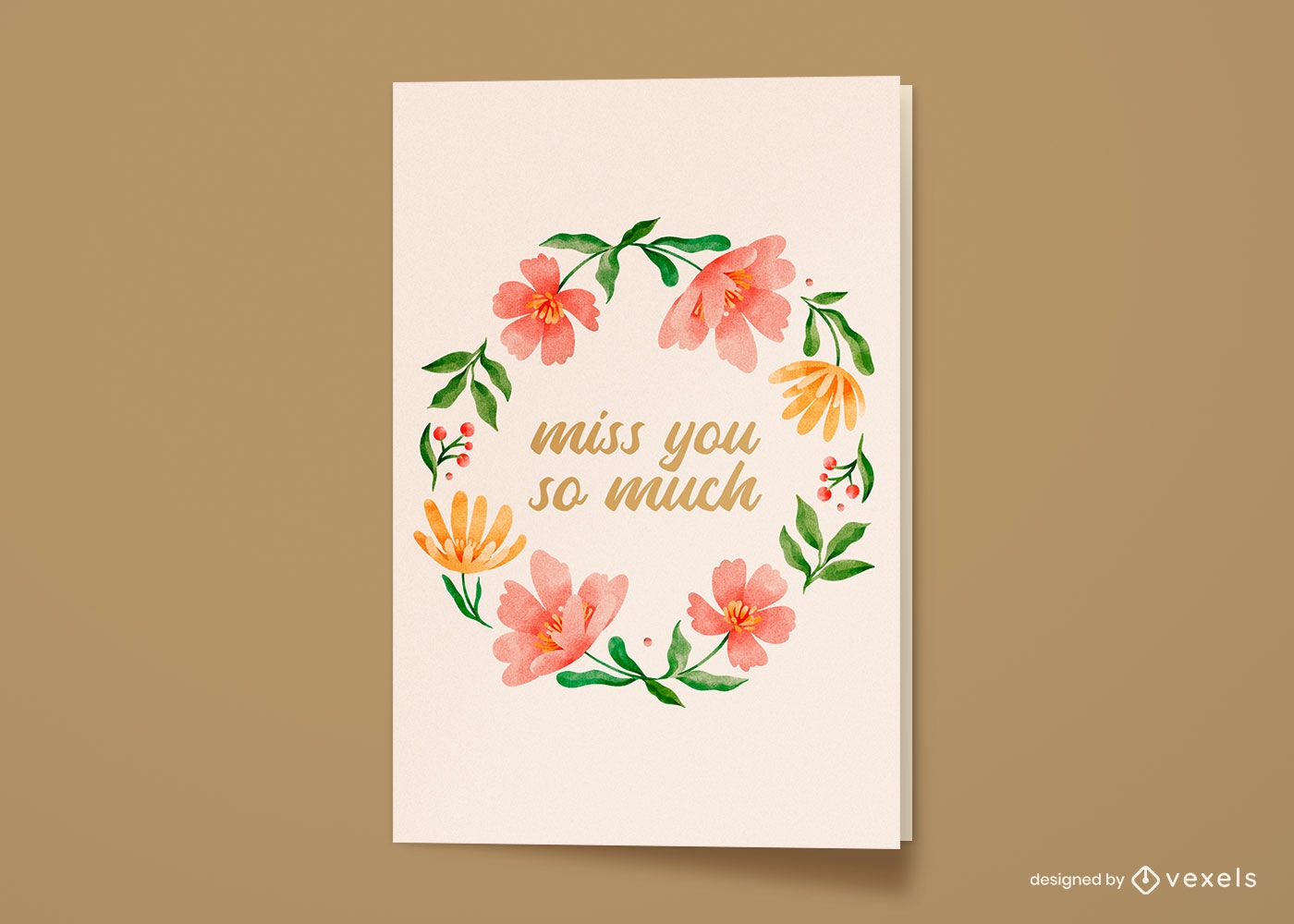Watercolor flower wreath greeting card