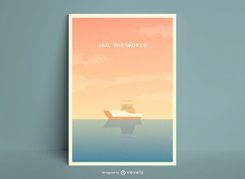 Cartel de ilustración de barco de vela
