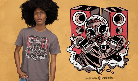 Gas mask and speakers t-shirt design