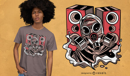 T-Shirt-Design mit Gasmaske und Lautsprechern