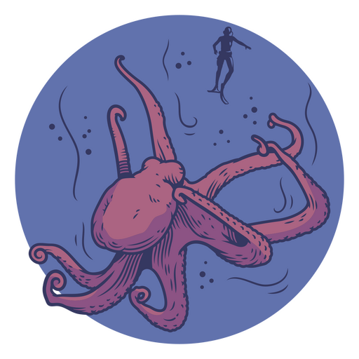 Big octopus with scuba diver PNG Design