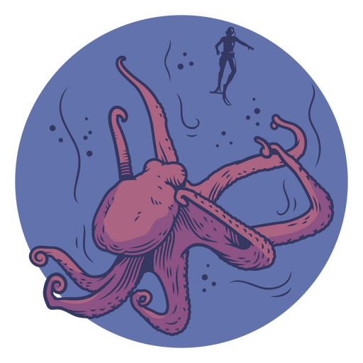 Großer Oktopus mit Sporttaucher PNG-Design