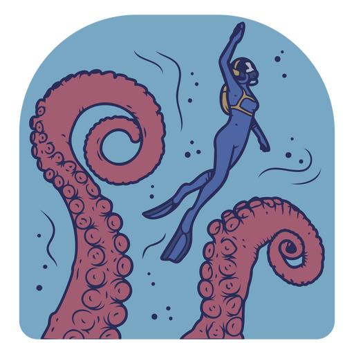 Scuba diver escaping big tentacles PNG Design