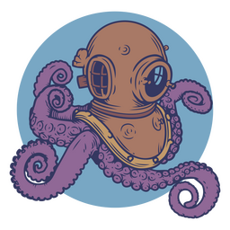 Scuba diver helmet with purple tentacles PNG Design