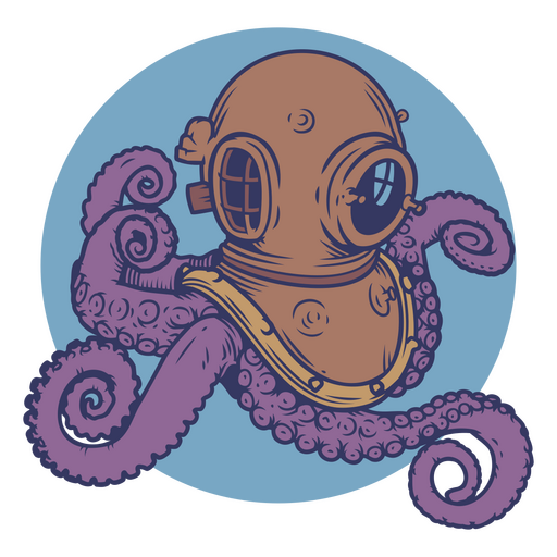 Scuba diver helmet with purple tentacles PNG Design