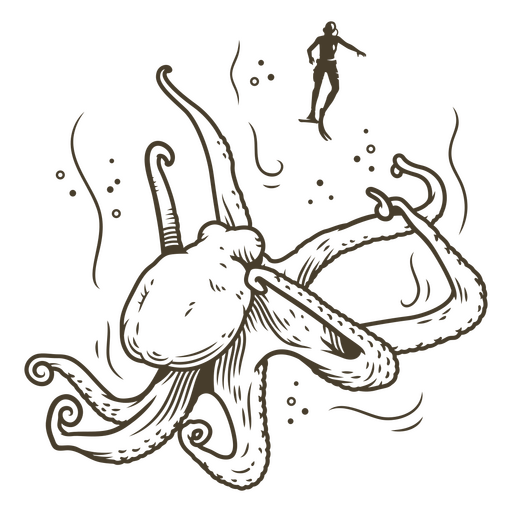 Octopus stroke vintage PNG Design