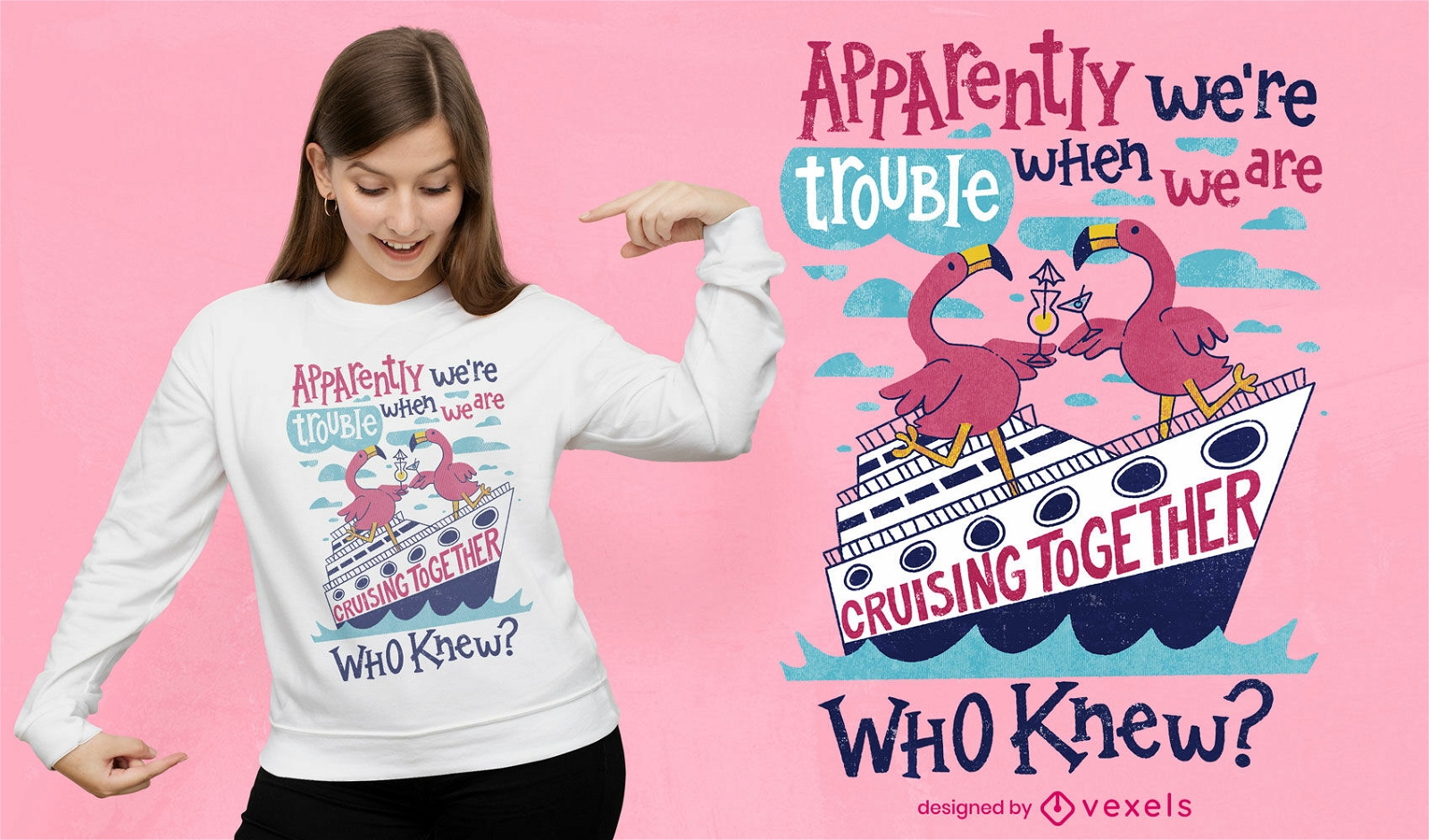 Camiseta do problema do navio de cruzeiro Flamingo psd