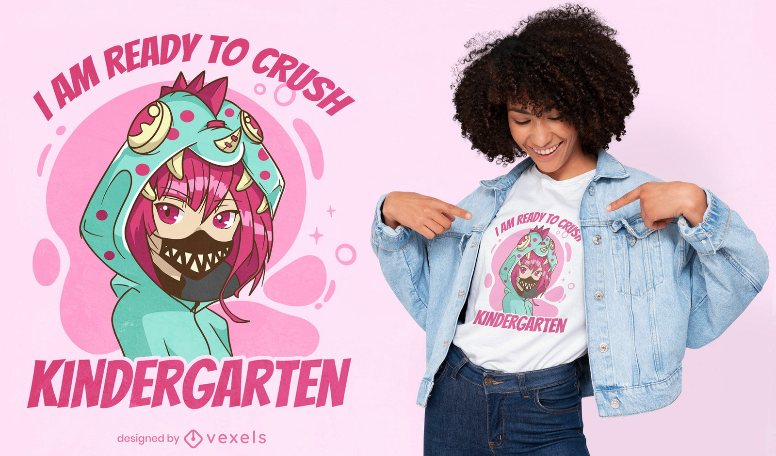 Design de t-shirt de anime para meninas no jardim de infância