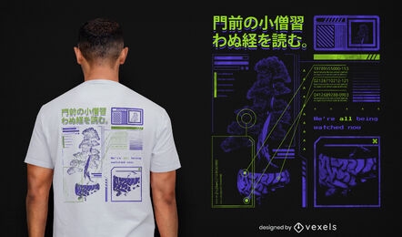 Diseño de camiseta psd de vaporwave de árbol japonés