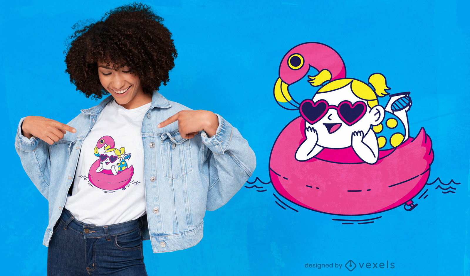 Mädchen im Flamingo-Float-T-Shirt-Design