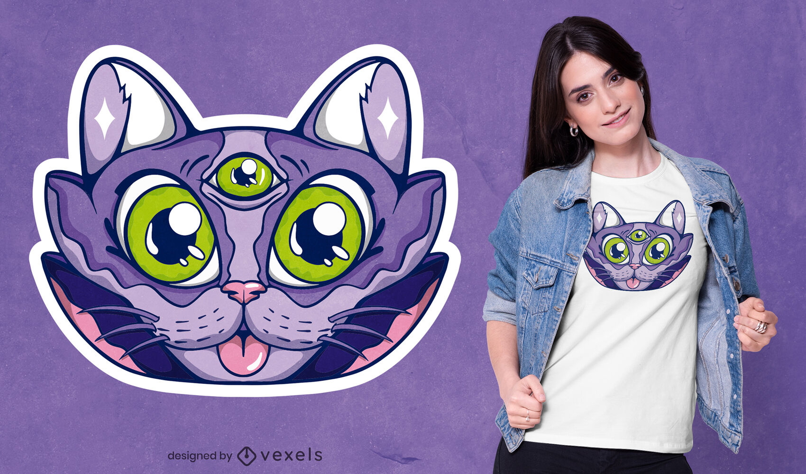 Diseño de camiseta de gato de tres ojos.