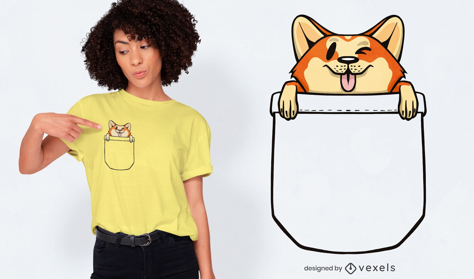 Cão Corgi com design de t-shirt de bolso