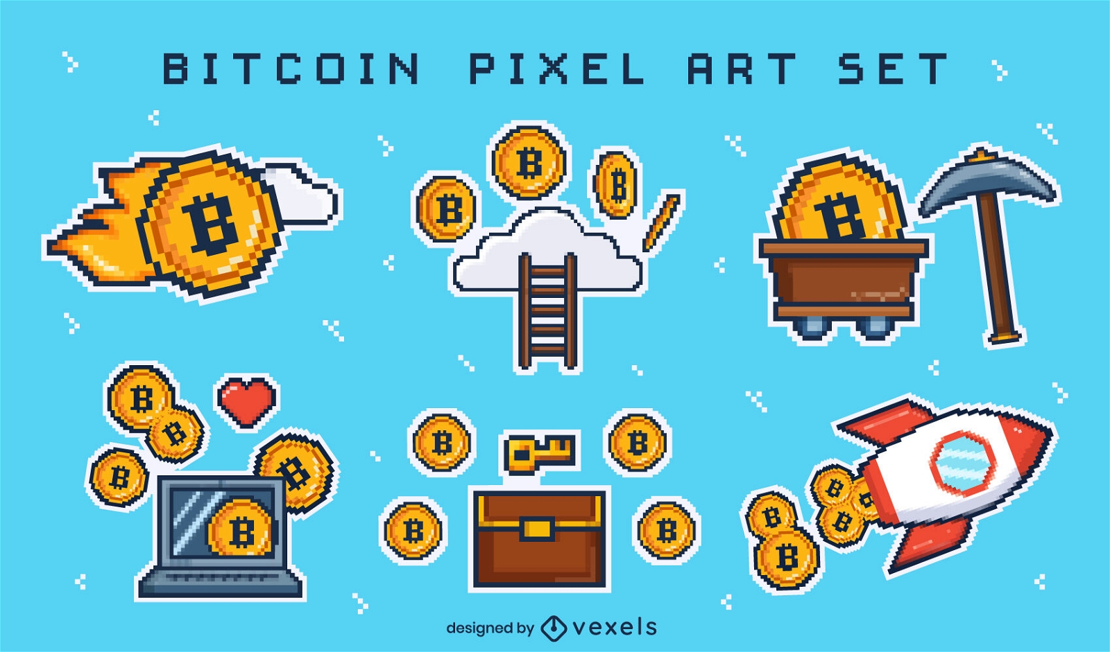 Descarga Vector De Elementos De Bitcoin Pixel Art
