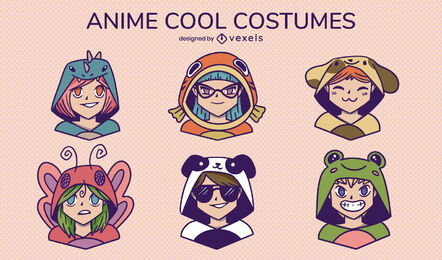 Conjunto lindo de chicas anime con disfraces de animales.
