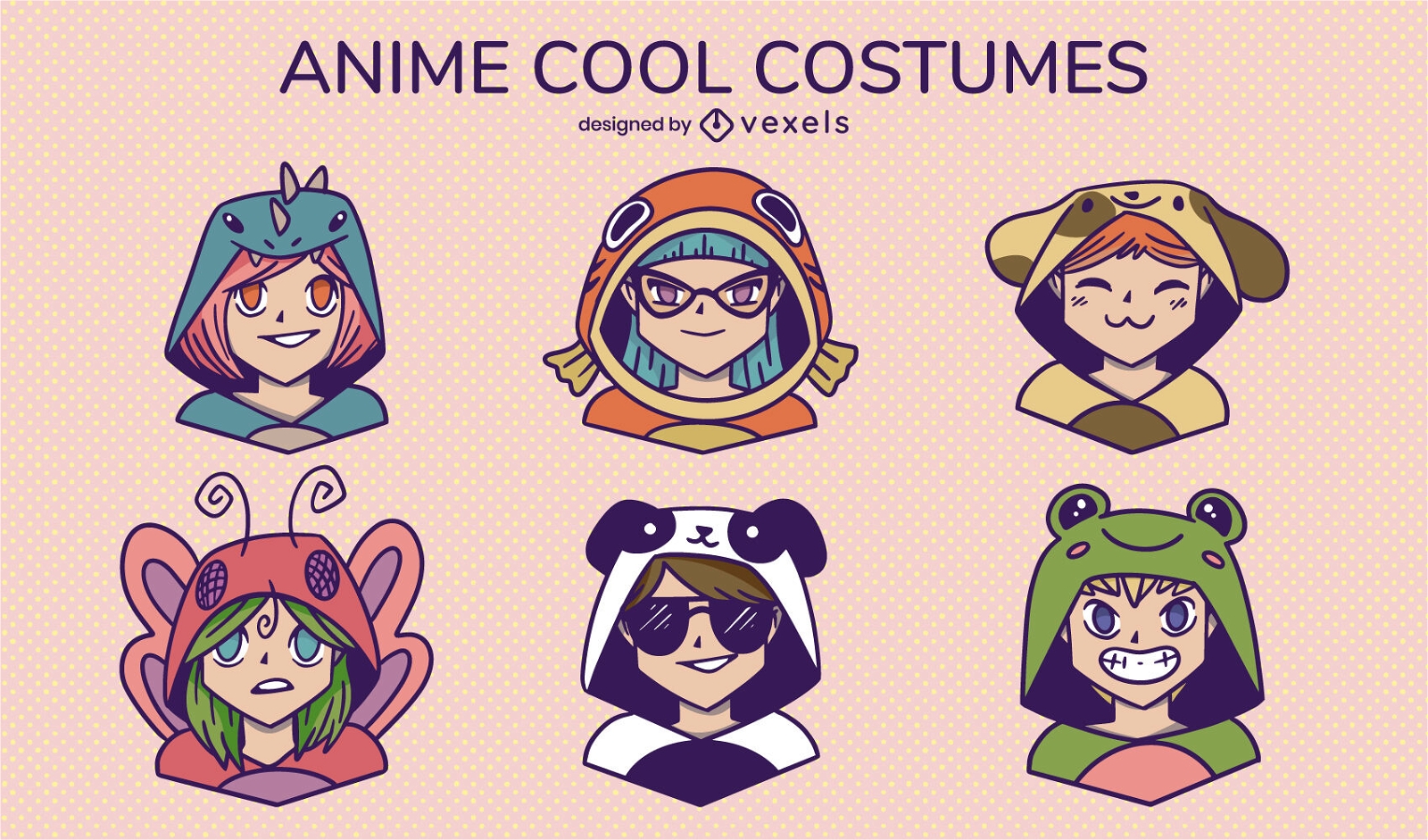 Anime girls in animal costumes cute set