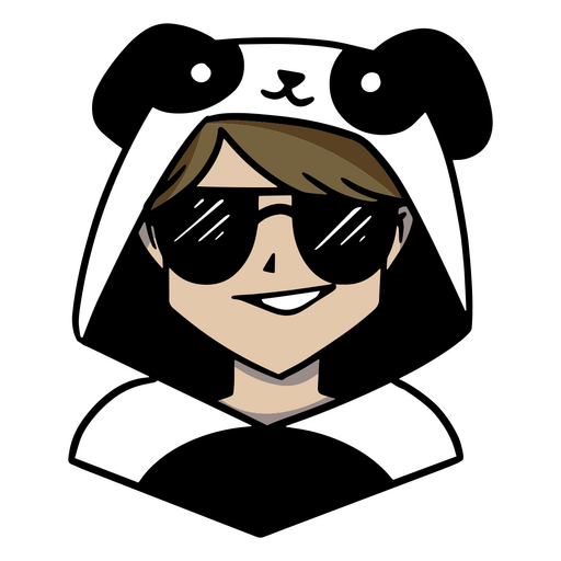 Boy wearing panda anime costume hood and sunglasses PNG Design