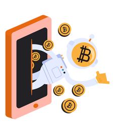 Carácter de moneda de teléfono celular de bitcoin spaceman Diseño PNG