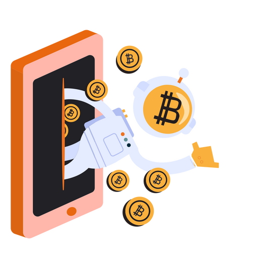 Bitcoin spaceman cellphone currency character PNG Design