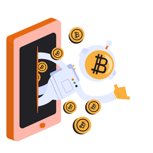 Carácter de moneda de teléfono celular de bitcoin spaceman Diseño PNG